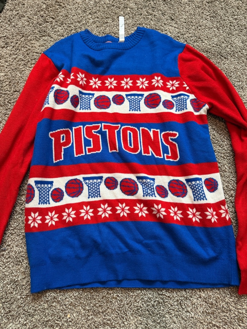 Forever Collectibles Detroit Pistons Red and Blue Crewneck Sweater